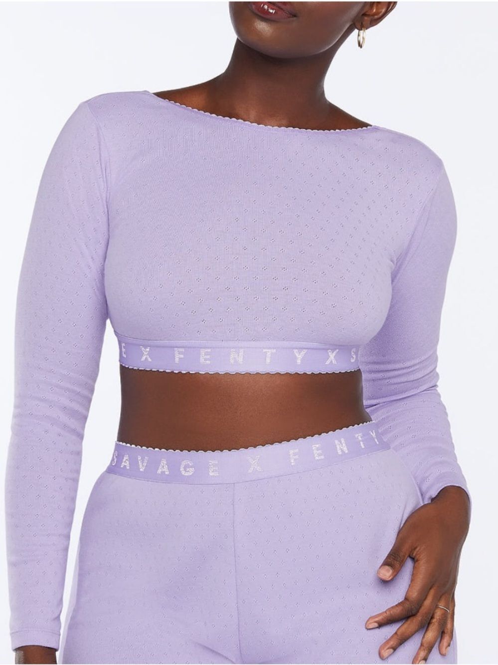 Savage X Fenty Lilac Eyelet Long Sleeve Crop Top small new with tags